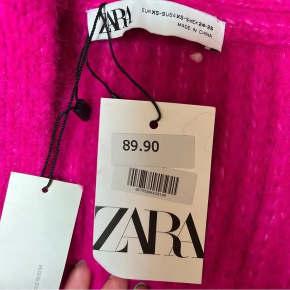 Zara fuchsia long sweater coat - Picture 4 of 4